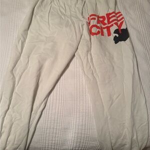 Freecity White Pants with Red and Black Logo
